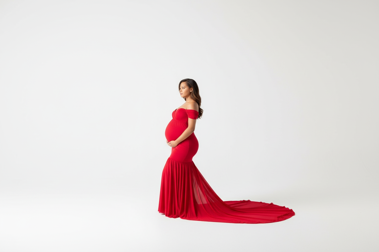 mommoi™ Off-Shoulder Chiffon Maternity Gown