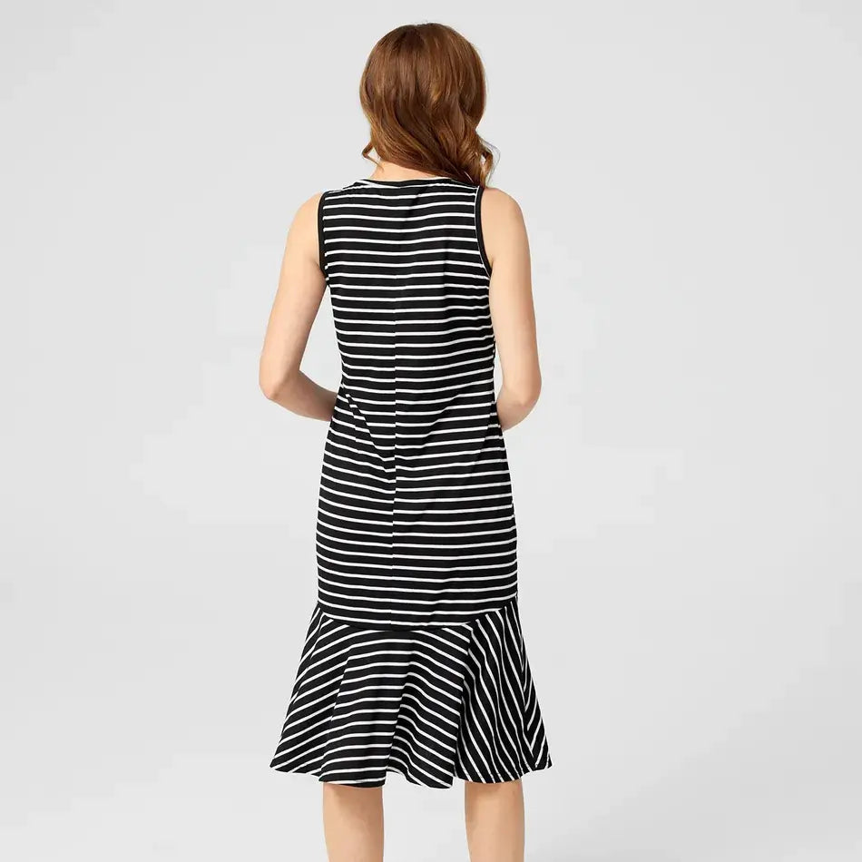 Striped Sleeveless Maternity Dress for Breastfeeding