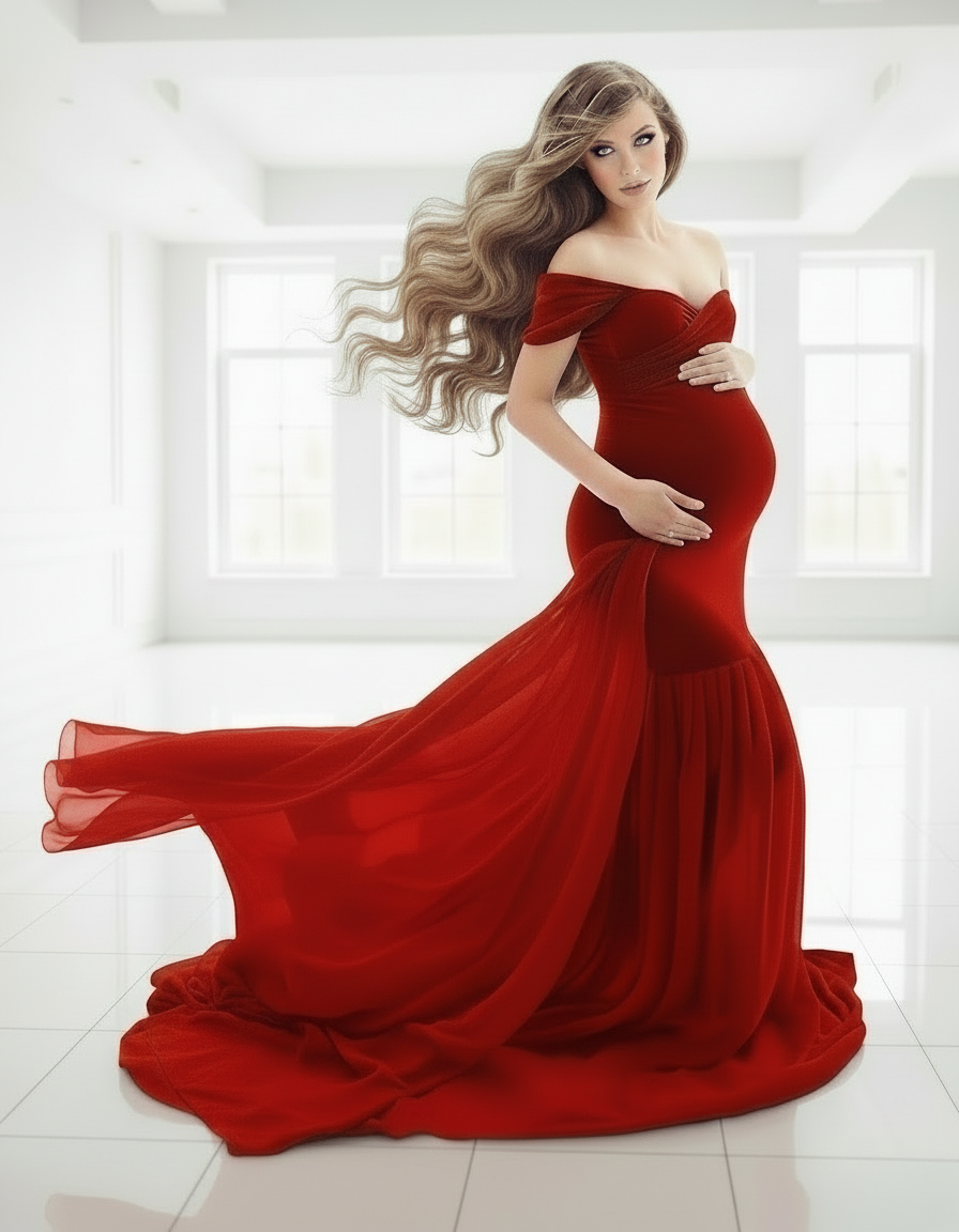 mommoi™ Off-Shoulder Chiffon Maternity Gown