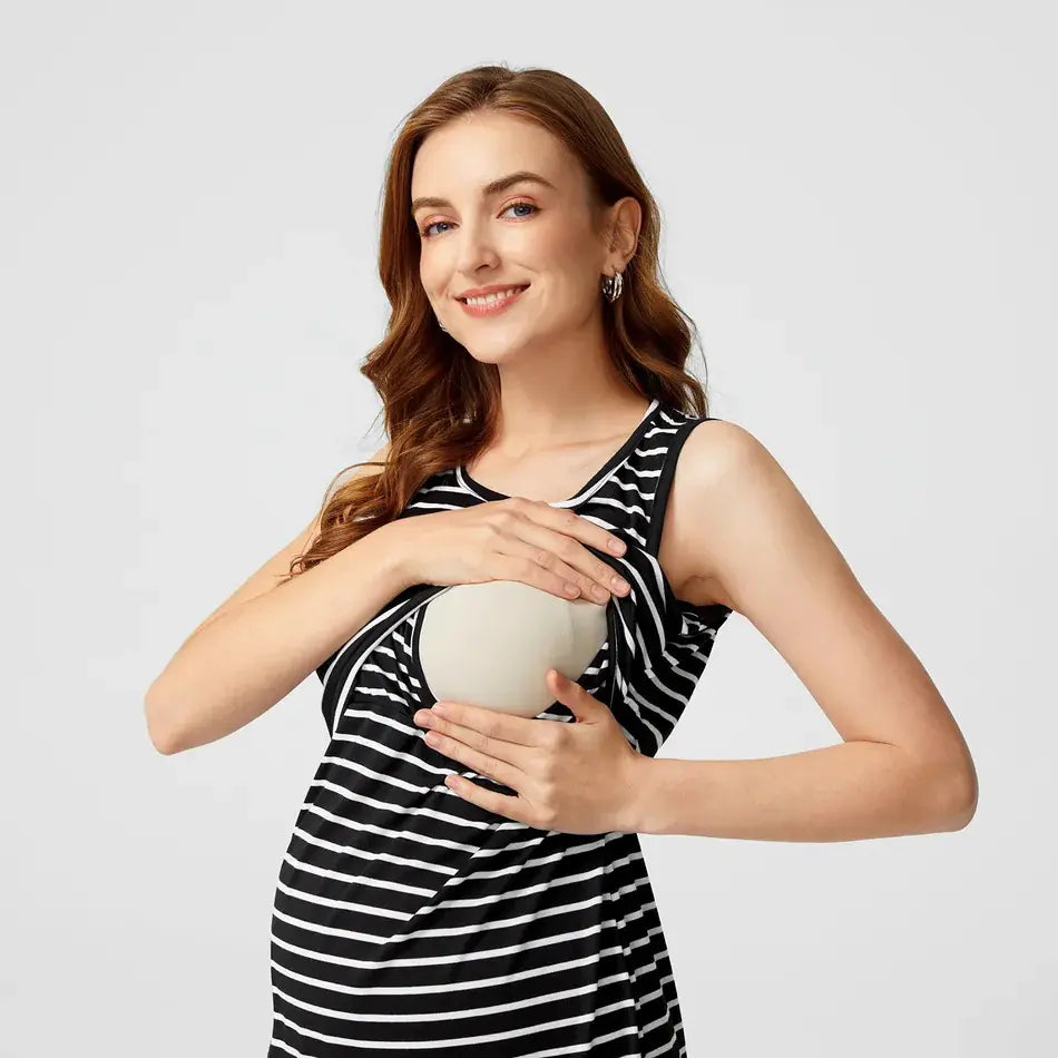 Striped Sleeveless Maternity Dress for Breastfeeding