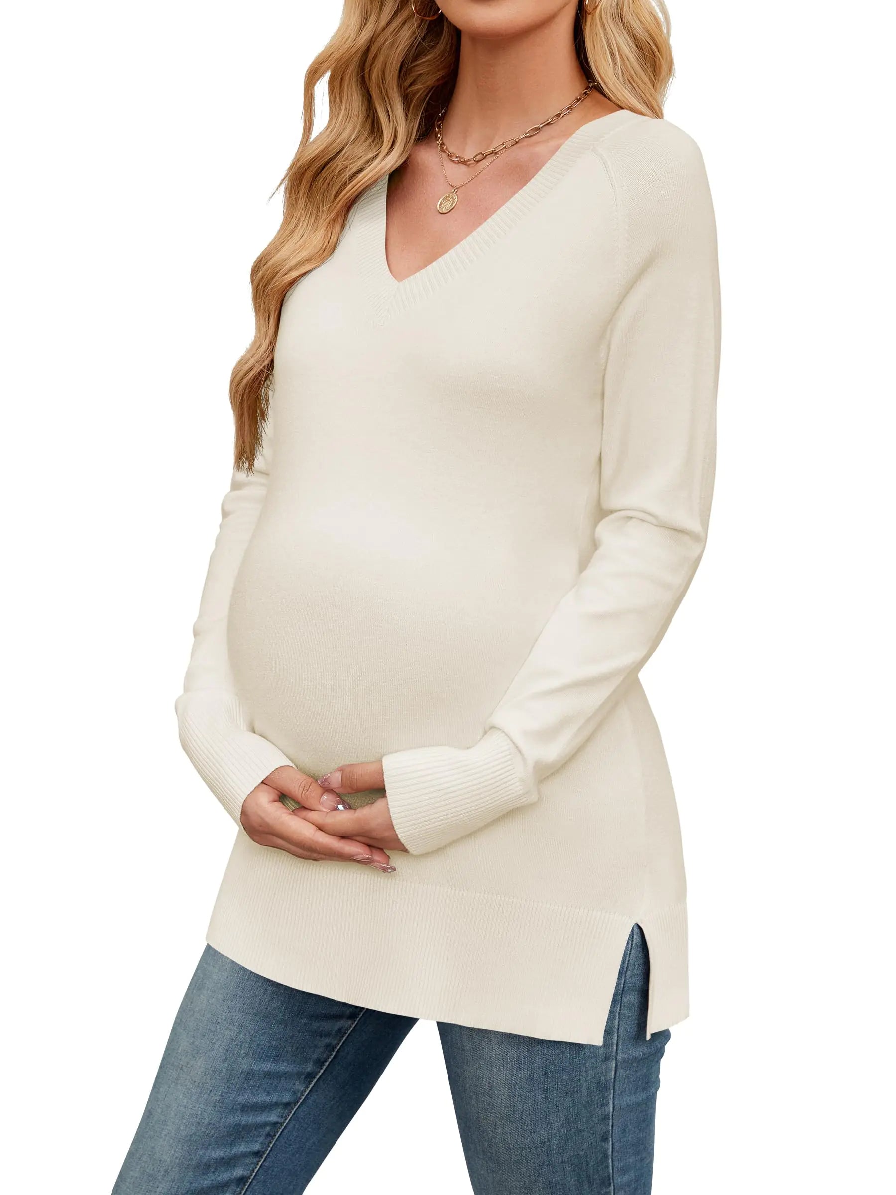 OUGES Maternity V-Neck Knit Sweater